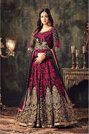 Salwar Suits :Black - Pink Anarkali Suit 